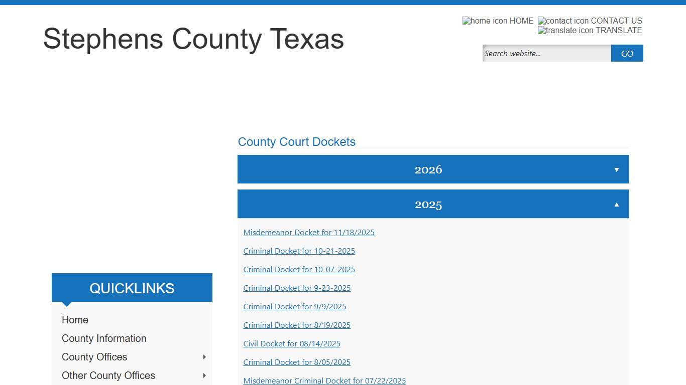 County Court Dockets - Stephens County